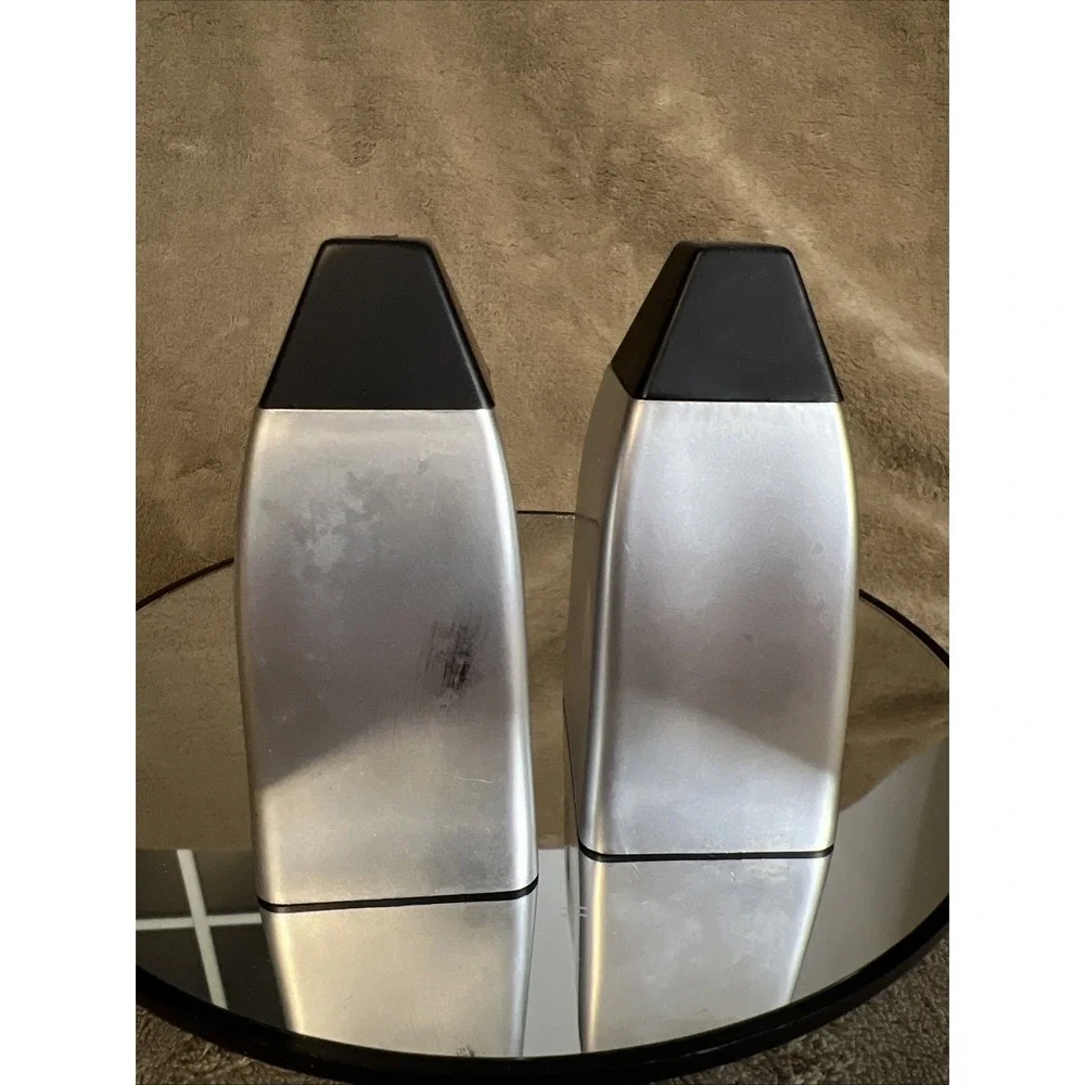MCM Atomic‎ Era Salt & Pepper Shakers Brushed Chrome Style and Lucite